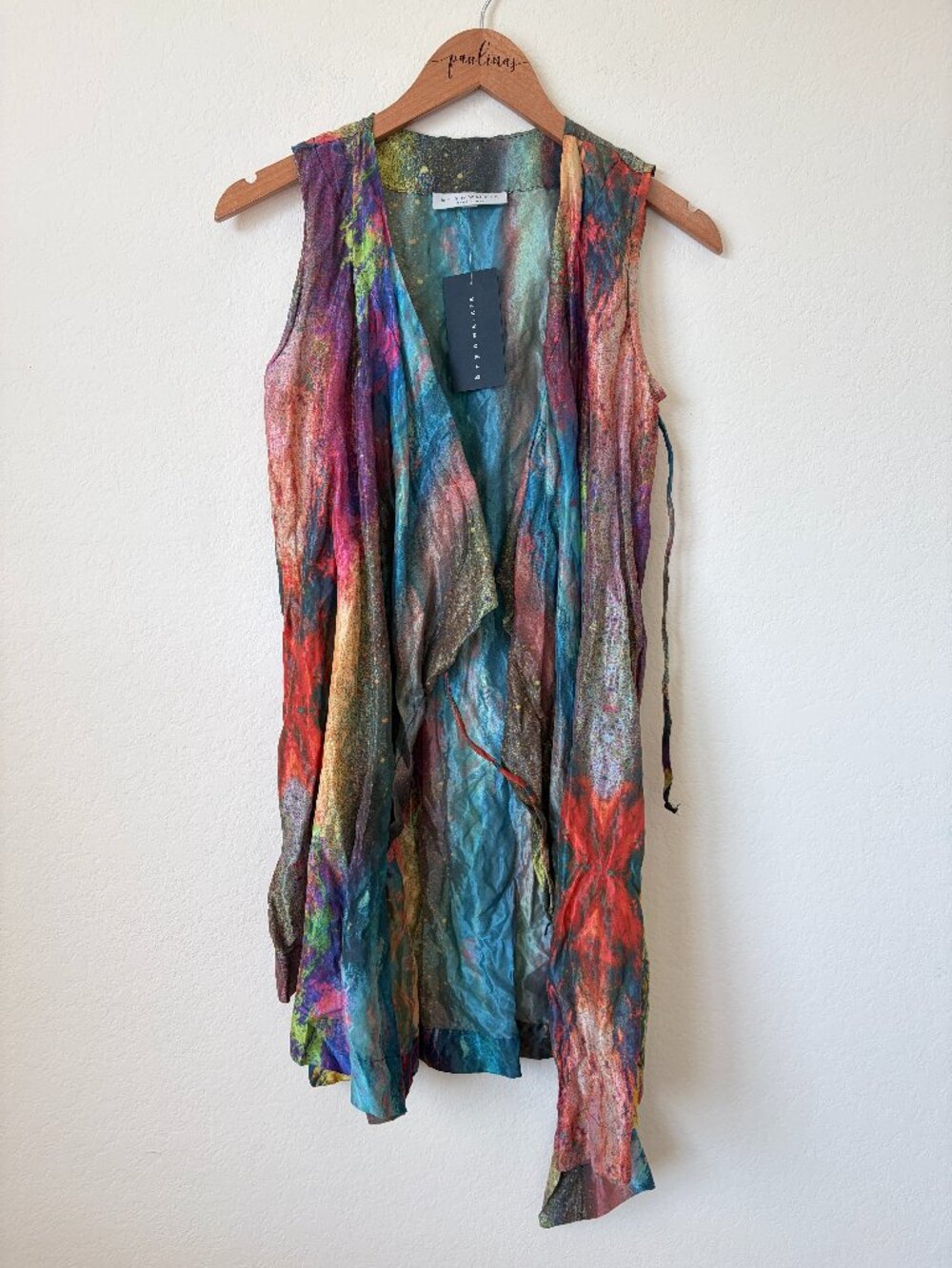 NEW Bryn Walker Top Womens XXS Nebulosa Abstract Wearable Art Duster Open Vest
